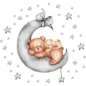 ERYI-Stickers Muraux Ours Sur La Lune, Autocollant Mural Ours Étoile Lune, Sticker Mural Garçons Et Filles, Sticker Muraux Ourson Pour Décoration Murale Chambre Enfants Bébé Pépinière Porte (A) - Neuf
