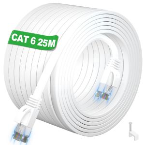 Cable Ethernet 25m, Cable RJ45 25m Cat 6 Haut D&eacute;bit C&acirc;ble R&eacute;seau Plat Blanc Cable Internet, UTP Cable LAN Long Patch Cable, Gigabit C&acirc;ble Ethernet 25 m&egrave;tres pour Routeur Modem Switch PC (25 Clips) - Neuf