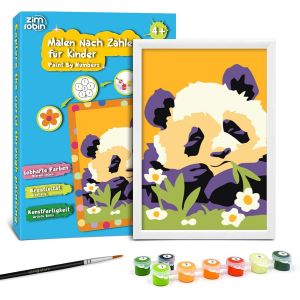 KALANKA-Peinture Numero Enfant -12×8cm Peinture par numéros enfants à partir de 5 6 7 ans filles et garçonsCadeau créatif avec cadre 1 pinceau et peinture acrylique(Panda mignon) - Neuf