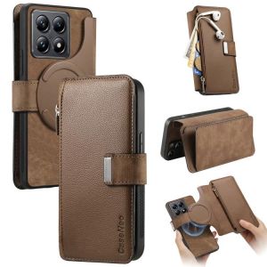Étui En Cuir Rétro Pour Xiaomi 14t Pro Avec Magsafe Et Rfid, Brun - Neuf
