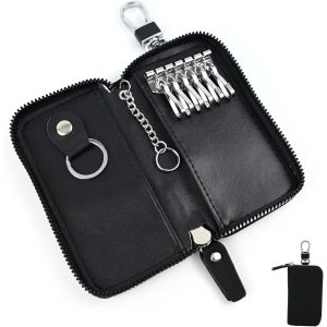 Sac &agrave; cl&eacute;s en cuir,organiseur de cl&eacute;s,avec 6 crochets et 2 anneaux de cl&eacute;s,&eacute;tui multifonction avec compartiment &agrave; d&eacute;chets (unisexe),Noir ,12,5 * 7,8 * 2,5 cm - Neuf