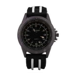 Sport Quartz Silicone Sport Grand Cadran Montre Analogique Montre-Bracelet (Cadran Noir &Agrave; Bracelet Blanc) - Neuf
