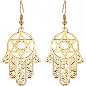 Kal-Boucles D'oreilles Main De Fatma En Acier Inoxydable Pour Femmes Et Filles - Élégantes Et Chics - Bijoux De Fatima - Neuf