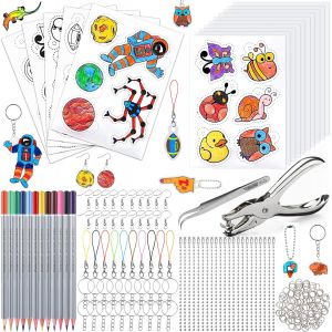 MEVRONISSHOP-204 Pi&egrave;ces Plastique Fou, Kit de Feuille r&eacute;tractable, Magique Kit Pour Enfant, Incluent A5 10 Plastique Fou Transparent, 5 Dingue Avec Motif,Perforatrice,Crayon - Neuf