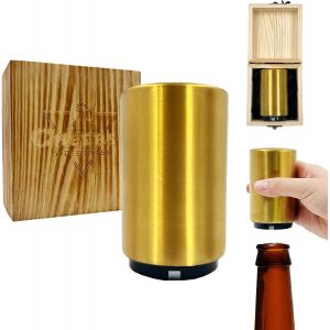 Mevronisshop-Ouvre-Bouteille Magn&eacute;tique Avec Bo&icirc;te En Bois - Ouvre-Bi&egrave;re Et Canettes Sans Effort, Design Dor&eacute; En Acier Inoxydable, Cadeau Id&eacute;al Pour Hommes/Femmes/Bartenders (Or) - Neuf