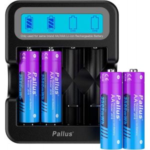 KGABERY-Piles Rechargeables Au Lithium Aa 1,5V,Haute Capacité 3500Mwh Avec 1600 Cycles,Lot De 4 Piles Aa Au Lithium Avec Chargeur Lcd Noir - Neuf