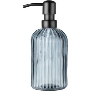 KAL-Lot De 1 Distributeur De Savon En Verre Noir 400 Ml Avec Tête De Pompe En Acier Inoxydable Pour Cuisine, Salle De Bain, Toilettes - Neuf