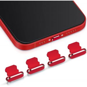 (Rouge) 4 Bouchons Anti-Poussière Compatibles Avec Iphone 11, 12, Chargeur Anti-Poussière - Neuf