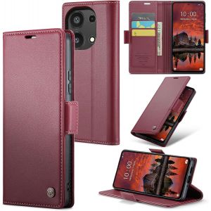 Maa-Coque Pour Xiaomi Redmi Note 13 Pro 4g, Étui Housse En Rfid Protection Premium Pu Cuir Portefeuille Rabat Case Magnétique Stand Antichoc, Étui Case Pour Xiaomi Redmi Note 13 Pro 4g, Rouge - Neuf