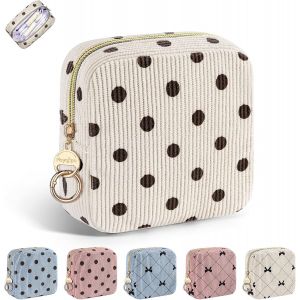 MAA-Pochette pour Serviettes Hygiéniques Tampons Protège Slip Culotte Menstruelle Sac Rangement avec Fermeture Éclair pour Serviette Hygiénique Cadeau Premieres Régles Jeune Fille(Beige-Point) - Neuf