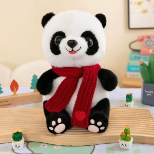 (Rouge) Poup&eacute;e Panda De 9,8 Pouces Avec &Eacute;charpe En Forme De Coeur, Jouet Animal En Peluche Douce, D&eacute;coration De Saint-Valentin, Cadeau D'anniversaire - Neuf