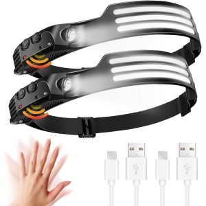 Lampe Frontale Rechargeable Led, 6000lm Torche Frontale Led Ultra Puissante Avec 4 Modes D'éclairage, Étanche Ipx4, Portable Lampe Frontale Avec Lumière Rouge Pour Pêche/Camping/Randonnée - Neuf