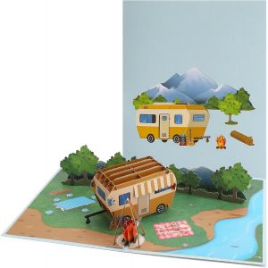 ASFASFq-Carte Pop-Up Camping Avec Caravane 3D Carte Anniversaire Camping Trip, Bon Voyage, Retraite, Fête des Pères Cadeau Pop-Up pour Campeur, Papa, Maman, Enfant, Carte Cadeau Argent Camping-Car - Neuf