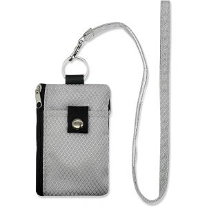 TRAHOO-Portefeuille pour homme et femme avec protection RFID, &eacute;tanche, petit &eacute;tui pour cartes de cr&eacute;dit, avec 2 poches zipp&eacute;es et fen&ecirc;tre d'identit&eacute;, porte-monnaie et porte-monnaie avec cordon - Neuf