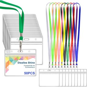 JEXNOVASHOP-Lot de 50 Porte Badge Tour de Cou, Porte Carte Transparent, Badge Plastique avec Lani&egrave;re, Waterproof Porte Carte Cou pour Entreprise Exposition Groupe, Couleur - Neuf