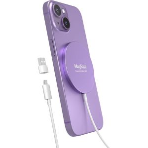 LORANKA-Chargeur magn&eacute;tique sans Fil 2 en 1 - Design ultrafin en Alliage d'aluminium - Dispositif de Charge Rapide Compatible avec l'iPhone 17/16/15/14/13/12 et Les AirPods 4/3/2/Pro - Violet - Neuf