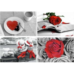 Ayuhr-4 Pack Diamond Painting Roses 40x30cm - Peinture Par Numéros Pour Enfants Et Filles - Broderie Diamant Rose Rouge Romantique - Livre Café - Neuf