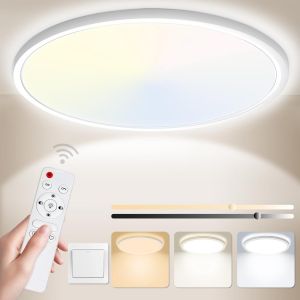 Plafonnier Led Dimmable,24w 3000k-6500k 3200lm Plafonnier Télécommande,Ip54 Luminaire Plafonnier Lampe Plafond Moderne Rond Pour Salle De Bain,Chambre,Cuisine,Salon,Balcon 29.5cm - Neuf