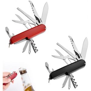 2 Pièces Couteau Multifonction Couteau Poche Couteau Suisse Couteau De Poche Suisse,Léger,Multitool,11 Fonctions,Tire Bouchon,Grand Lame,Ouvre Boite¿Rouge Et Noir¿ - Neuf