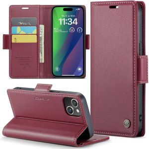 Maa-Coque Pour Iphone 15 Plus, Étui Housse En Rfid Protection Premium Pu Cuir Portefeuille Rabat Case Magnétique Stand Antichoc, Étui Case Pour Iphone 15 Plus, Rouge - Neuf