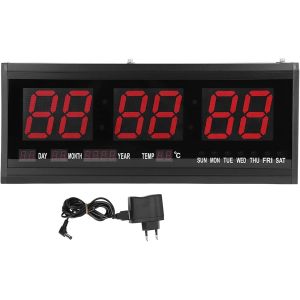 AUNMAS Grande Horloge Murale Numérique, Horloge LED avec Température Intérieure, Date, 24 ou 12 Heures, Grande Horloge Murale pour la Maison, Le Bureau, la Salle de Sport (Rouge) - Neuf