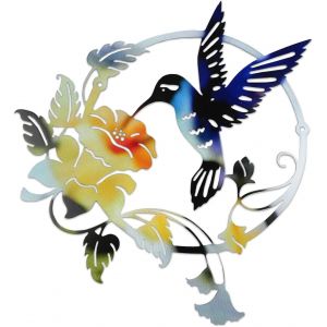 Décoration Murale Métal 31x32cm, Colibri Art Mural, Oiseau Decoration pour Jardin, Salon, Chambre à Coucher - Neuf