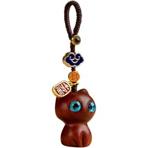 Kal-Porte-Cl&eacute;s Chat, Lucky Cat Keychain Bois Chat Pendentif Mignon Chaton Porte-Cl&eacute;s Animal Kawaii Chat Porte-Bonheur Porte-Cl&eacute;s Pour Femmes Filles Portefeuille Cadeau - Neuf