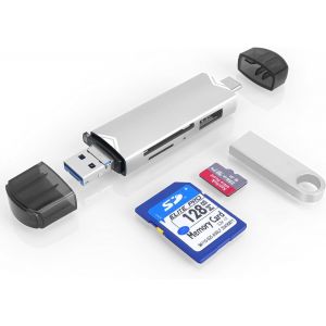 KAL-Lecteur De Cartes Sd, 6-En-1 Usb C/Usb 3.0 Adaptateur De Carte Mémoire Otg À Double Fente Pour Cartes Mémoire Tf/Sd/Micro Sd/Sdxc/Micro Sdxc/Micro Sdhc (Argent) - Neuf