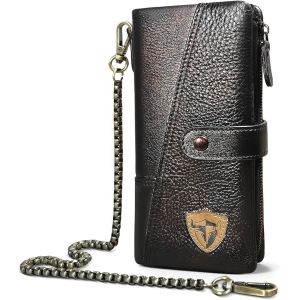 Handasume Geuine Crazy Horse Cuir Cadeaux Bo&icirc;te &Agrave; Cartes De Monnaie Le Long Portefeuille Organisateur Portefeuille Rfid Cha&icirc;ne Portefeuille Avec Boucle Pour Homme 1803 (1803 Caf&eacute; Noir 2) - Neuf