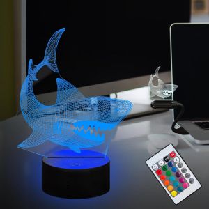 Kalanka-Requin Oc&eacute;an Poisson Pour Enfant 3d Visual Led Veilleuse Usb Tactile T&eacute;l&eacute;commande 16 Couleurs Dimmable Base Usb &Agrave; Piles Chambre Bureau D&eacute;coration De No&euml;l - Neuf