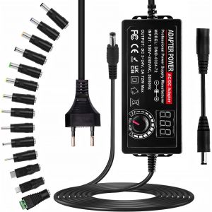 JGD-Alimentation Universelle 3V 24V 72W 3A Adaptateur d'alimentation 100 240V AC/DC Chargeur Universel avec 14 Connecteur et C&acirc;ble de Polarit&eacute; Inverse pourCCTV Cam&eacute;ra Routeur, Max 3000mA - Neuf