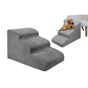Rampe D'escalier Pour Chiens, Marches Antid&eacute;rapantes Pour Chiens &Acirc;g&eacute;s, 3 Marches, Grise, Convient Aux Petits Animaux Et Aux Animaux &Agrave; Mobilit&eacute; R&eacute;duite. - Neuf