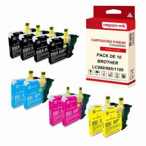 NOPAN-INK - x10 Cartouche compatible pour BROTHER LC 985 XL LC985XL Noir (x4) + Cyan (x2) + Magenta (x2) + Jaune (x2) Terre - Neuf