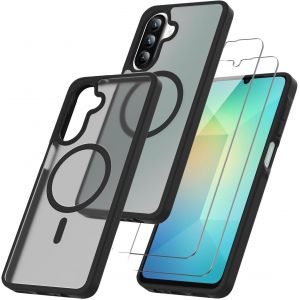 KALANKA-3 in 1 Magn&eacute;tique Coque pour Samsung Galaxy A17 Aimant&eacute;e avec 2 Verres Tremp&eacute;s,Dos Anti Rayures Antichoc Housse Fond Mat Translucide Bumper Case - Noir - Neuf