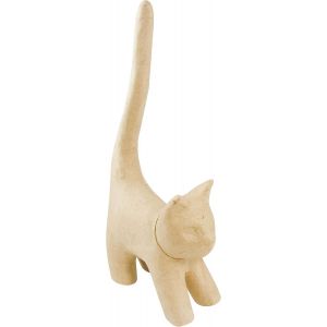 KALANKA-SA112O - Un support en papier brun mâché 13,5x7x32 cm, Chat naïf avec longue queue - Neuf