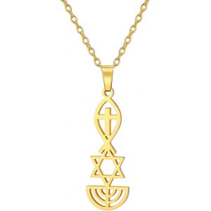 Kal-Collier Sceau Messianique Sceau Messianique De Jérusalem Collier Pendentif Etoile De David, Ichthus Avec Croix, Menorah, Collier Etoile Juive Bijoux Religieux Hanukkah - Neuf