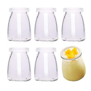 6pcs 100ml yaourt pudding bocaux en verre avec couvercles en plastique mini tasse petites bouteilles en verre desserts décorations - Neuf
