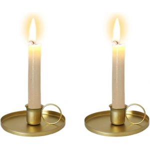 2 Pi&egrave;ces Bougeoir De M&eacute;tal, Vintage Chandelier Avec Poign&eacute;e Et Plateau, Candle Holder Porte-Bougie Conique Pour Mariage No&euml;l D&eacute;cor &Agrave; Maison (Dor&eacute;) - Neuf