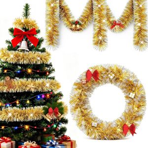Guirlande Sapin de Noel Artificiel - AQSACOKIYA - 10M Doré Guirlande Escalier Noel pour Porte Murs Fenêtres Noel Decoration Mariage - Neuf