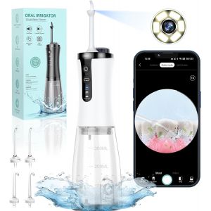 Jet Dentaire Avec Cam&eacute;ra, 1080p Hd Detartreur Dentaire, Jet Dentaire Hydropulseur 350ml Avec 2 Modes 12 Vitesses Et 5 Embouts De Jet, Faible Bruit Et Usb Charg&eacute; Pour Ios,Ipad Et Android(Blanc) - Neuf
