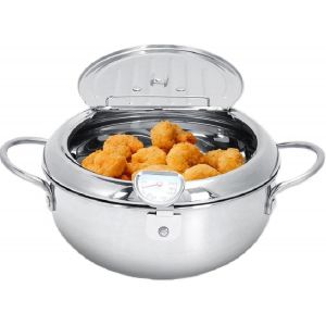Jexnovashop-Friteuse Japonaise Tempura Avec Thermom&egrave;tre Couvercle Et &Eacute;gouttoir &Agrave; Huile Thermom&egrave;tre Po&ecirc;le &Agrave; Frire Antiadh&eacute;sif Pour Poulet Frites (2.2l) - Neuf