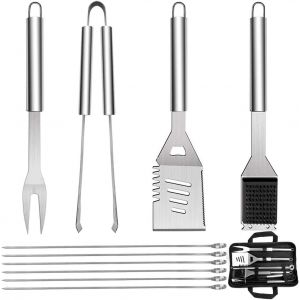 QH 10 Pack BBQ Barbecue Tool Set, Stainless Steel Outdoor Barbecue Grill Utensils Set with Storage Bags for Picnics and Outdoor Activities&iquest; - Neuf