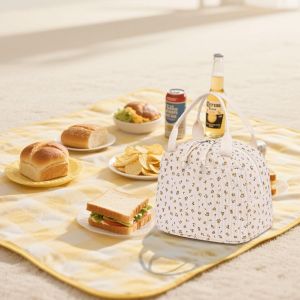 Bo&icirc;te &Agrave; D&eacute;jeuner Isol&eacute;e Pour Femmes Sac &Agrave; D&eacute;jeuner R&eacute;utilisable En Velours C&ocirc;tel&eacute; Sac &Agrave; Main &Eacute;tanche Glaci&egrave;re Thermique Sac &Agrave; D&eacute;jeuner Grande Capacit&eacute; Bo&icirc;te &Agrave; D&eacute;jeuner (Fleur En Corde) - Neuf