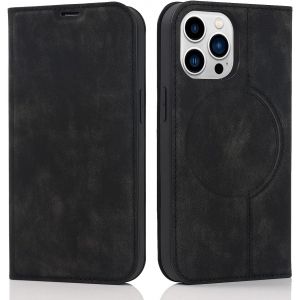 Coque Magn&eacute;tique Compatible avec iPhone 14 Pro, Flip Portefeuille &Eacute;tui en Cuir Compatible avec MagSafe mit RFID Blocage Fentes pour Cartes Housse &agrave; Rabat pour iPhone 14 Pro - Noir - Neuf