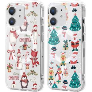 SJZG-2 Pi&egrave;ces No&euml;l Coque Magn&eacute;tique Pour Iphone 12 Mini 5.4'', Etui En Motif Dessin Cadeau De No&euml;l Compatible Avec Magsafe, Antichoc Housse Christmas Silicone Tpu Bumper Cover, P&egrave;re No&euml;l - Neuf