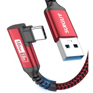 KALANKA-C&acirc;ble USB C, 1m C&acirc;ble USB C 90 Degr&eacute;s Angle Nylon USB vers USB C Compatible avec iPhone 16/15 Pro Max, Galaxy S24/S23/S22, P30 Lite-Rouge - Neuf