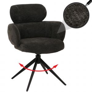 Chaise de salle &agrave; manger HWC-O77, chaise de cuisine rembourr&eacute;e, pivotante avec retour automatique, tissu (310 g/m&sup2;) chenille &Ouml;ko-Texanthracite - Neuf