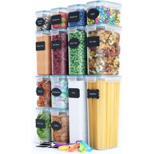 Checarzhn--No1-Lot De 14 Boîtes Hermétiques Avec Couvercles Pour L'organisation De La Cuisine ¿ Boîtes Alimentaires Sans Bpa Avec Étiquettes, Marqueur Et Cuillère Pour L'organisation - Neuf