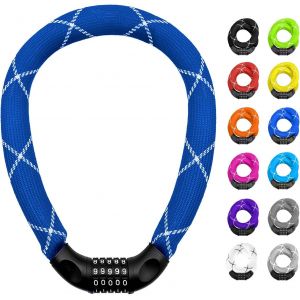Antivol Cadenas À Combinaison De Codes Pour Vélo Avec Chiffres Et Revêtement En Tissu Extrêmement Robuste,Maillons De Chaîne En Acier,6 X 6 X 6 X 900 Mm (Bleu) - Neuf
