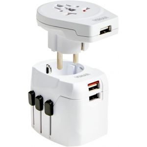0A32303B Adaptateur De Voyage Universel 100-250V, 3 Types De Fiche Pour Prises Std Gb, Usa, Aus, Chine Et Adaptateur Suppl&eacute;mentaire Std De/Fr, Alimentation Usb 12W 3 Sorties Usb Ty[DYB983944] - Neuf